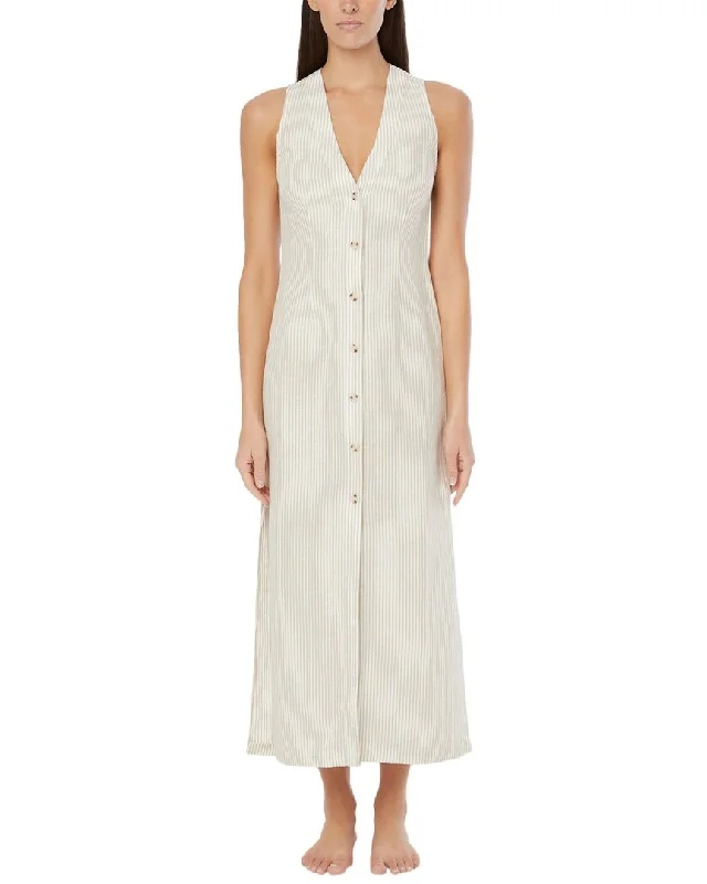 Onia Air Linen-Blend Button Down Maxi Dress Tunics Plaid country