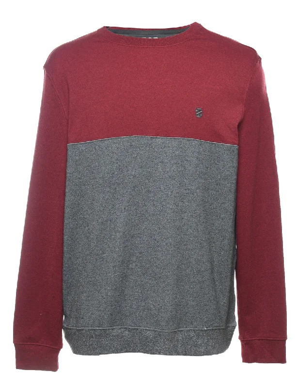 Izod Grey & Maroon Plain Sweatshirt - M Hoodie with Exposed Zipper Edgy Industrial