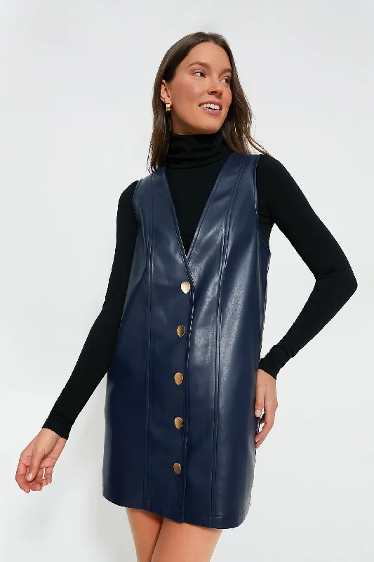 Navy Faux Leather Pinafore Dress Tunics Trousers formal