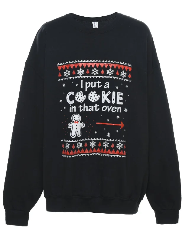 Black Christmas Sweatshirt - XXL Hoodie with Hem Frayed Vintage Worn