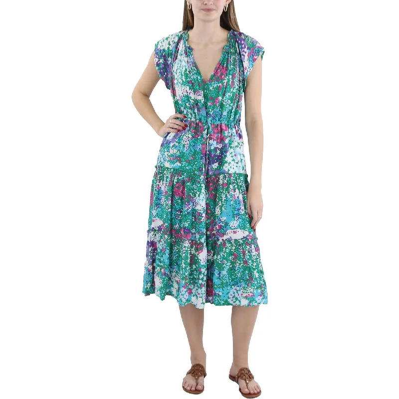 Womens Below Knee Flutter Sleeve Midi Dress Tunics Stylish modern
