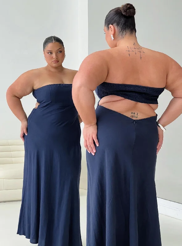 Yahir Strapless Maxi Dress Navy Curve Tunics Summer linen