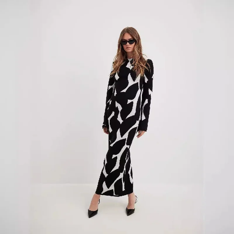 IKEARLAX Europe, America, autumn and winter new cross-border women's clothing   long-sleeved dress women's knitted 2025 trade sweater long dress Tunics Practical easy-care