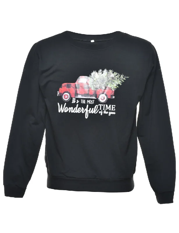 Christmas Tree Print Christmas Sweatshirt - S Hoodie with Hem Raw Edge Edgy Unfinished Christmas Tree Print Christmas Sweatshirt - S Hoodie with Hem Raw Edge Edgy Unfinished