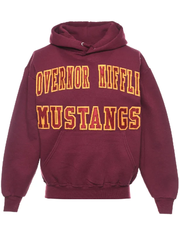 Plum Governor Mifflin Mustangs Hoodie - S Hoodie with Hem Applique Textured Unique
