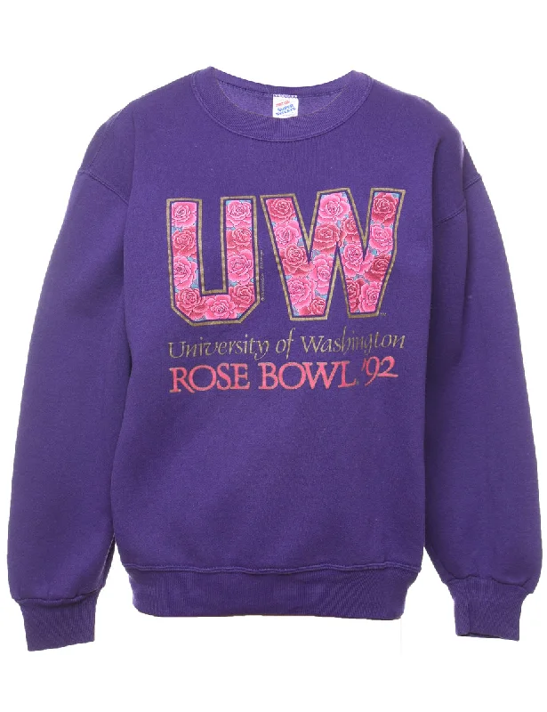 Purple Floral Printed Sweatshirt - M Hoodie with Pocket Utility Practical