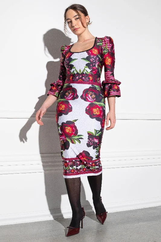 Boryo-Ryo Jardinette Bordeaux ecru dress Off-the-shoulder Chic Trendy