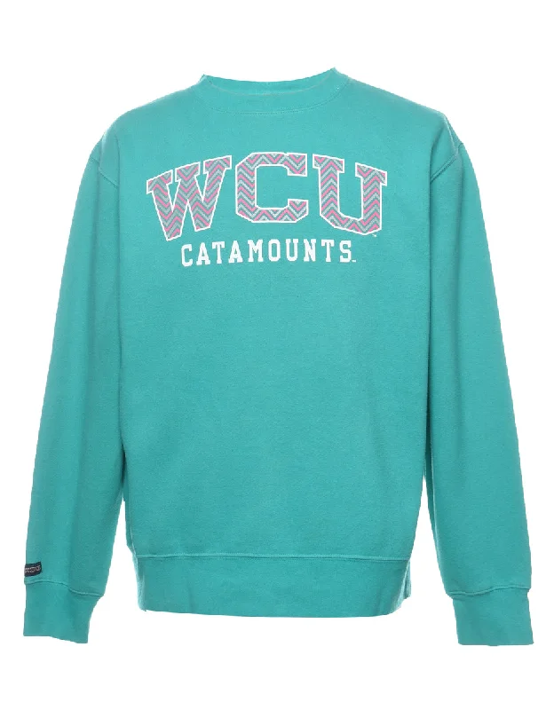 Turquoise WCU Catamounts Printed Sweatshirt - M Hoodie with Logo Branding Identity