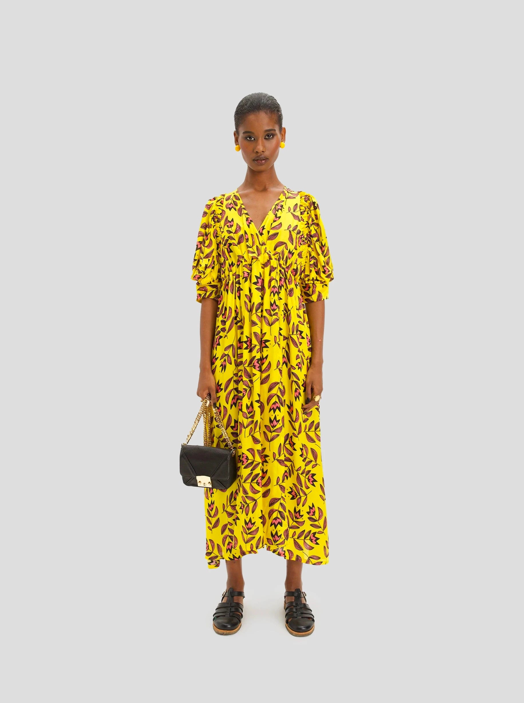 Jim Dress in Moderns Flowers Print Cowl Neckline Elegant