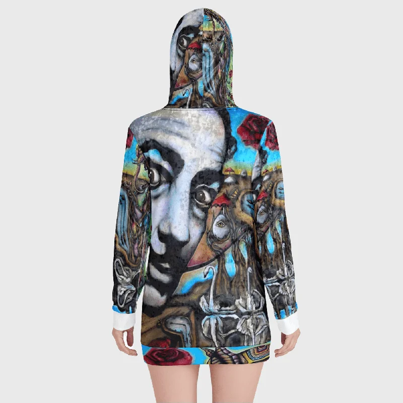 MCDALI VELVET DRESS Womens Velvet Hoodie Dress Hoodie with Hem Embroidery Detailed Premium