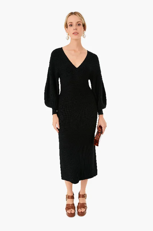 Black Carnation Dress Turtleneck Warm Winter