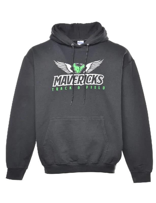 Mavericks Black & Green Printed Hoodie - L Hoodie with Fur Luxurious Winter