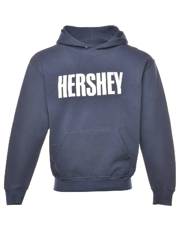 Hershey Printed Navy & White Hoodie - M Hoodie with Ribbed Hem Stretchable Secure