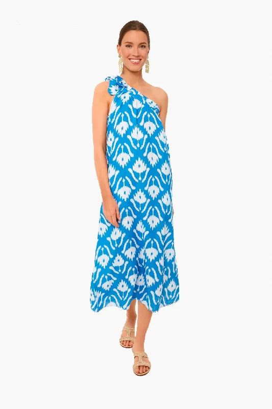 Exclusive Ikat Blue Water Lilly Dress Tunics Print Colorful