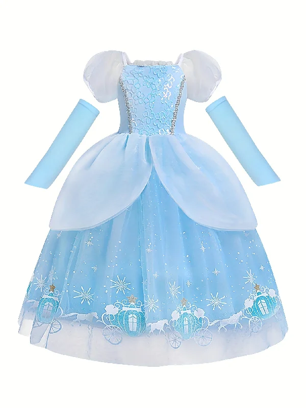 Glittering Girls Princess Dress - Sparkling Sequins, Fluffy Tulle Skirt, Romantic Puff Sleeves - Perfect for Dreamy Halloween Party Dress Up Tunics Yoga stretchy