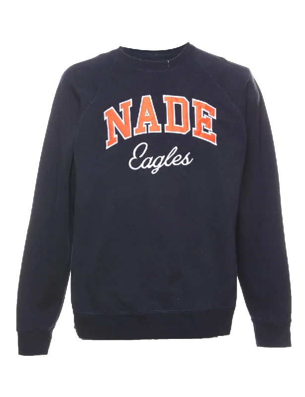 Embroidered Nade Eagles Navy & Orange Sweatshirt - M Hooded Sweatshirt Casual Wear Street Style