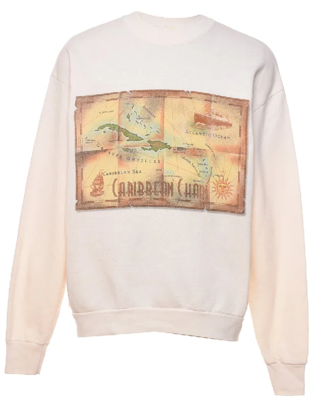 Caribbean Chain Beige Printed Sweatshirt - M Hoodie with Gradient Ombre Colorful