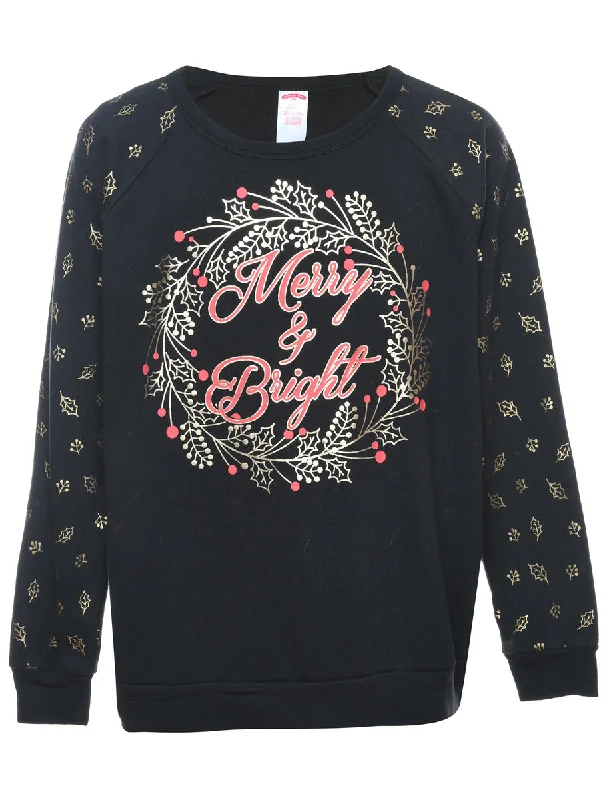 Black Christmas Sweatshirt - XL Hoodie with Longline Fit Extended Stylish