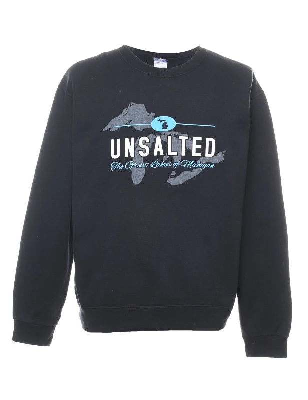Black Unsalted Printed Sweatshirt - M Hoodie with Bell Sleeves Flared Feminine