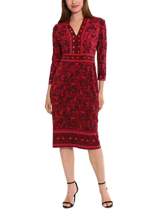 Womens Printed Polyester Sheath Dress Boat Neckline Classic
