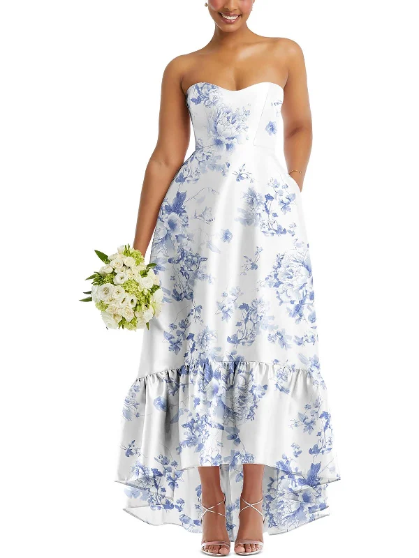 Plus Womens Floral Print Polyester Evening Dress Tunics Lace romantic