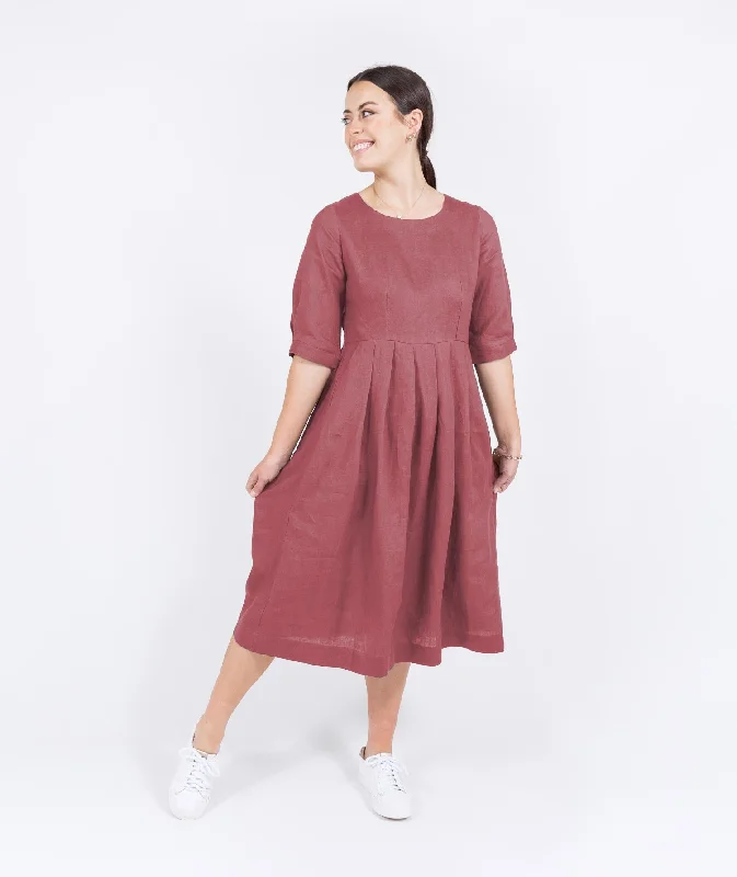 Pleated Linen Dress - Persian Pink Tunics Yoga stretchy