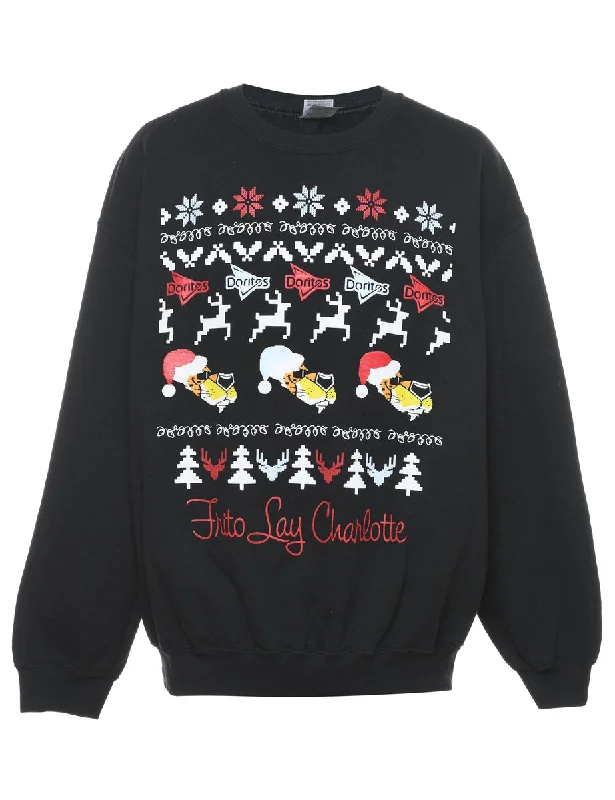 Black Christmas Sweatshirt - L Zip Hoodie Drawstring Kangaroo Pocket