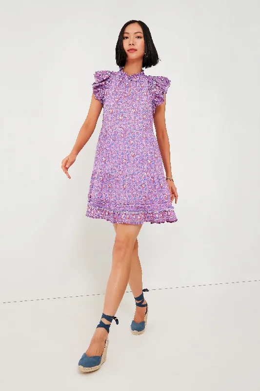 Violet Katama Print Ruffle Dress Elegant Long Evening