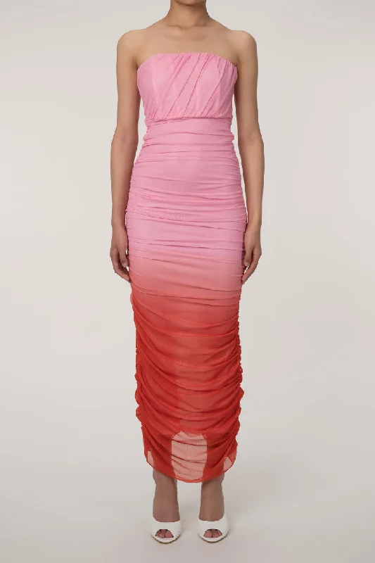 Gradient Strapless Mesh Ruched Bodycon Corset Evening Maxi Dress - Pink Tunics Modern contemporary Gradient Strapless Mesh Ruched Bodycon Corset Evening Maxi Dress - Pink Tunics Modern contemporary