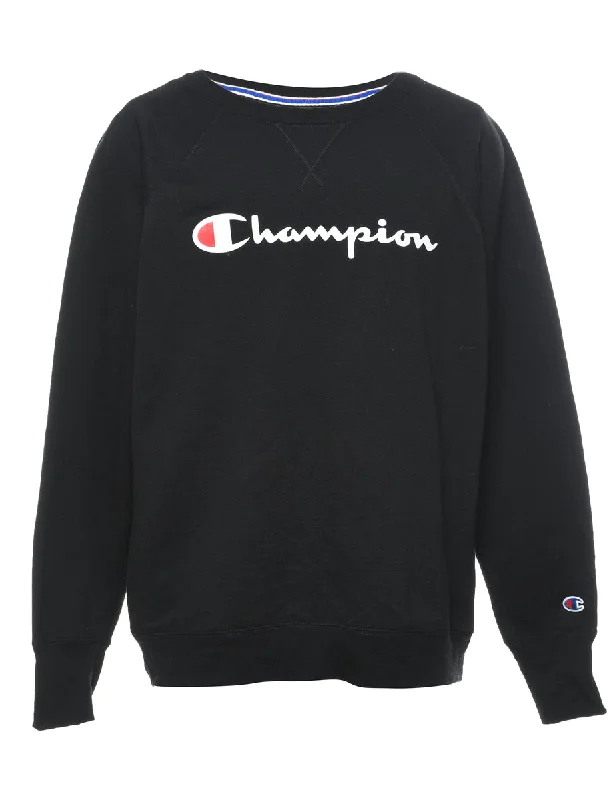 Champion Black & White Sweatshirt - L Hoodie with Lining Warm Insulated