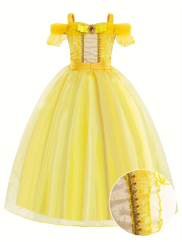 Girls' Elegant Solid Cold Shoulder Princess Tutu Mesh Party Dress for Halloween Birthday Performance Gift Tunics Party sparkling Girls' Elegant Solid Cold Shoulder Princess Tutu Mesh Party Dress for Halloween Birthday Performance Gift Tunics Party sparkling