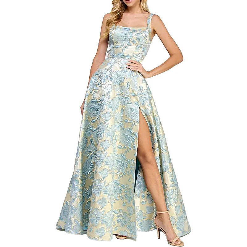 Juniors Womens Floral Metalic Evening Dress Tunics Formal black