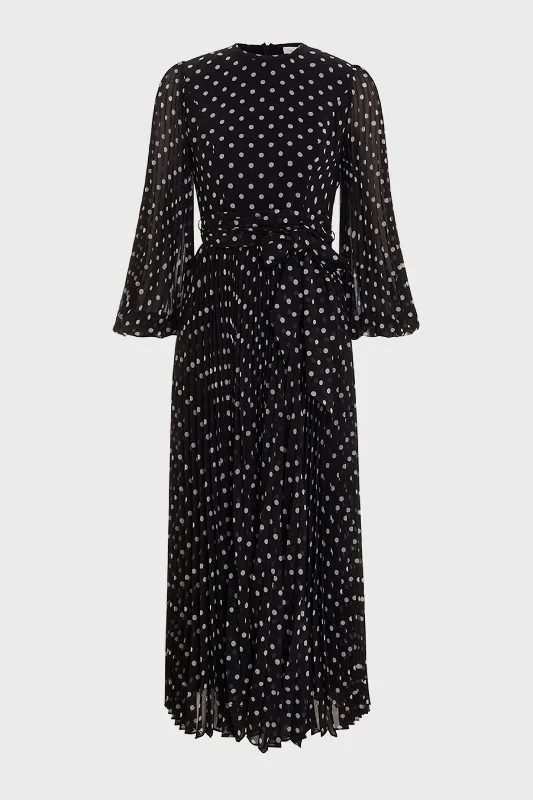 Black Cream Dot Sunray Pleat Dress Tunics Brand named