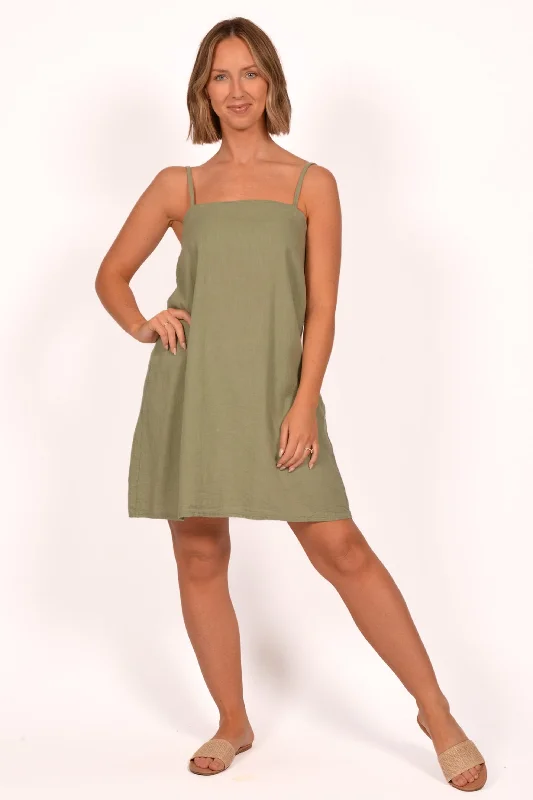 Linen Spaghetti Strap Dress Off-the-shoulder Chic Trendy