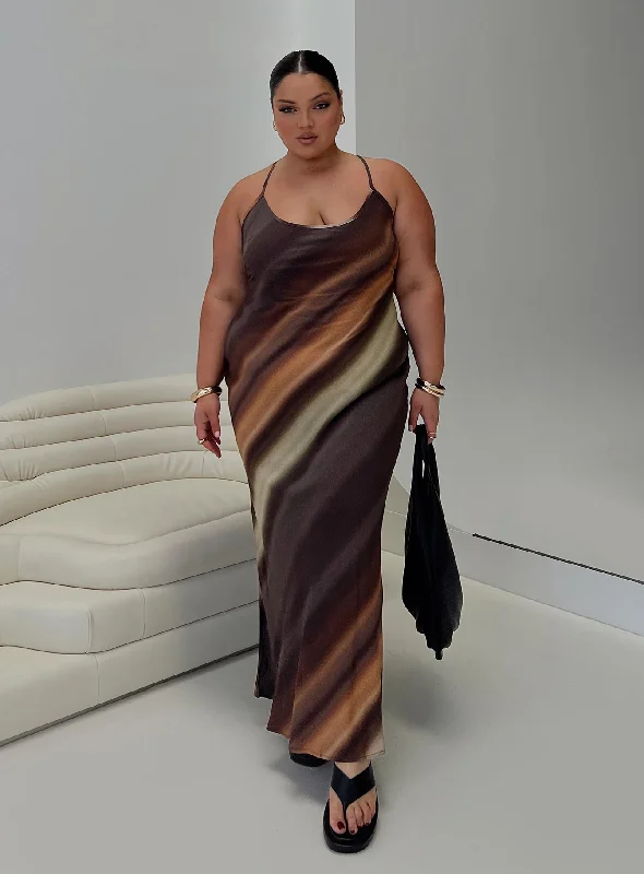 Otillie Maxi Dress Brown Multi Curve Tunics Yoga stretchy