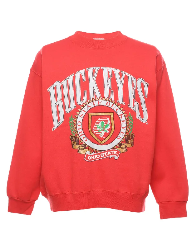 Red Ruckeyes Printed Red Sweatshirt - M Hoodie with Ribbed Hem Stretchable Secure