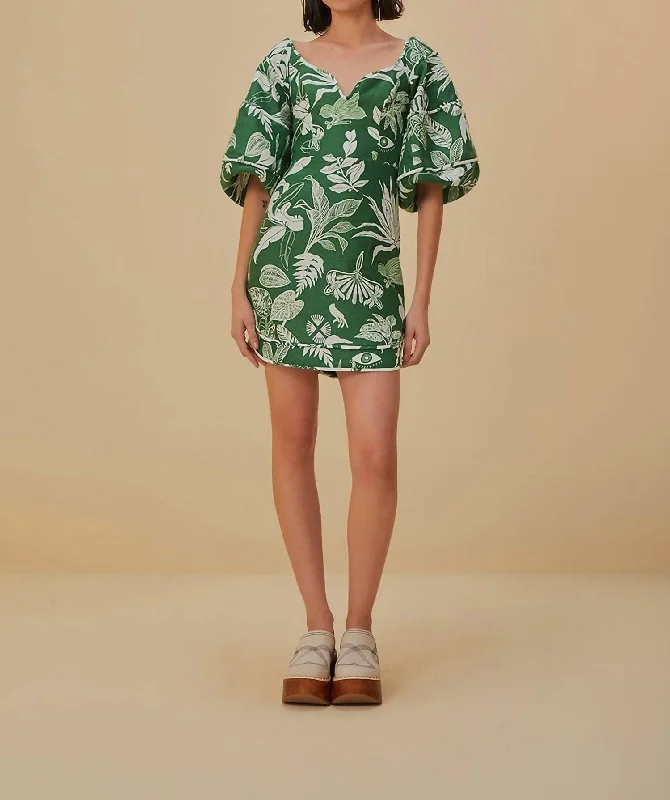 Mini Dress In Forest Soul Crew Neckline Casual