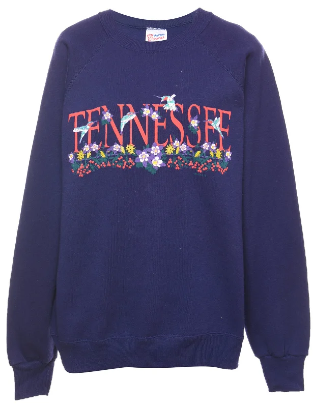 Tennessee Printed Purple 1990s Sweatshirt - L Cotton Hoodie Fleece Lining Warmth