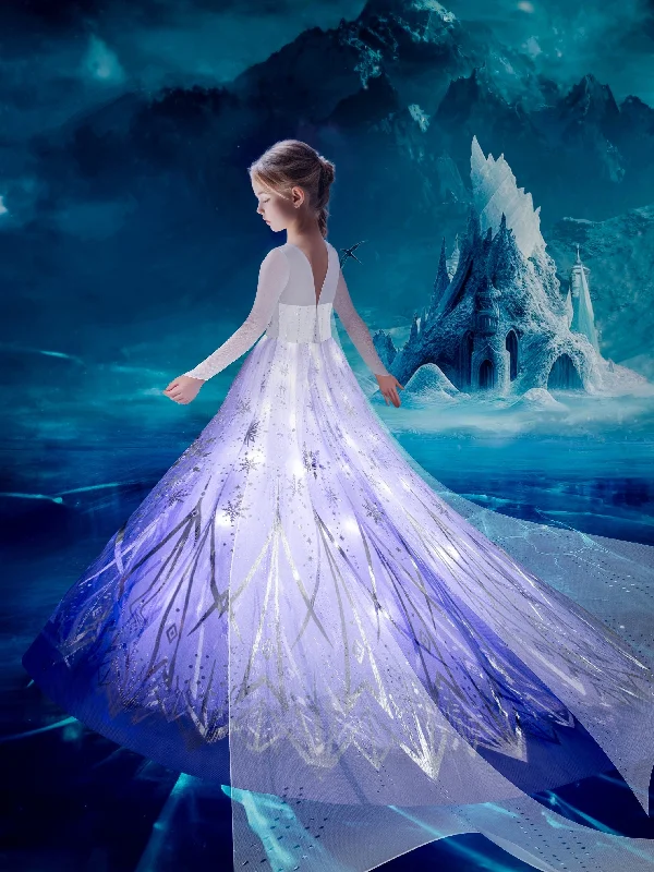 Girls Stunning & Elegant Long Sleeve Snowflakes Pattern Mesh LED Light Up Tutu Princess Dress With Cape, Dress Up Clothing For Halloween & Ball & Prom Tunics Occasion special Girls Stunning & Elegant Long Sleeve Snowflakes Pattern Mesh LED Light Up Tutu Princess Dress With Cape, Dress Up Clothing For Halloween & Ball & Prom Tunics Occasion special