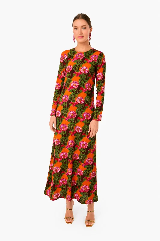 Orange Gerber Long Sleeve Swing Dress Tunics Distressed trendy