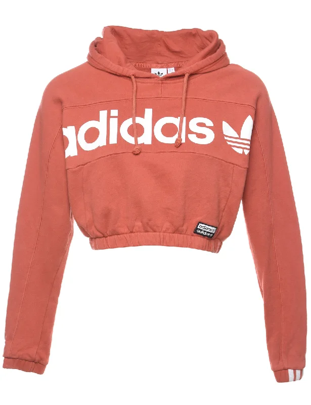 Adidas Terracotta & White Cropped Hoodie - S Hoodie with Hem Fringe Bohemian Relaxed Adidas Terracotta & White Cropped Hoodie - S Hoodie with Hem Fringe Bohemian Relaxed