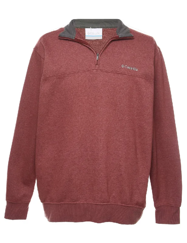 Columbia Quarter-Zip Plain Sweatshirt - L Hoodie with Lining Warm Insulated