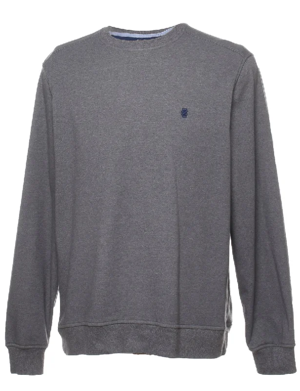 Izod Plain Grey Sweatshirt - M Hoodie with Drawstring Waist Adjustable Fitted