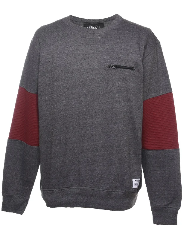Dark Grey & Maroon Contrast Plain Sweatshirt - L Hoodie with Hem Lace Feminine Delicate Dark Grey & Maroon Contrast Plain Sweatshirt - L Hoodie with Hem Lace Feminine Delicate