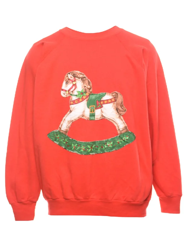 Animal Design Christmas Sweatshirt - L Hoodie Dress Longline Feminine