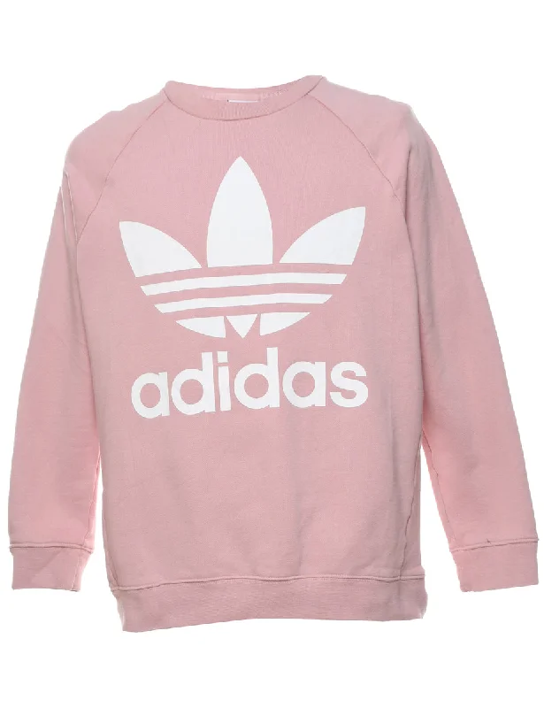 Adidas Pale Pink & White Printed Sweatshirt - M Hoodie with Front Slit Layering Stylish Adidas Pale Pink & White Printed Sweatshirt - M Hoodie with Front Slit Layering Stylish