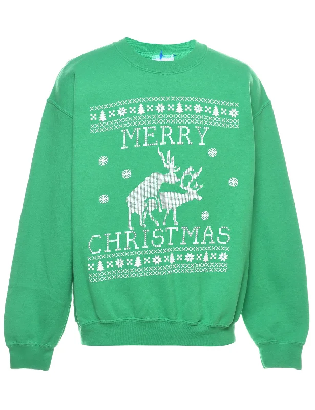 Festive Season Christmas Sweatshirt - M Hoodie with Snap Buttons Easy Quick