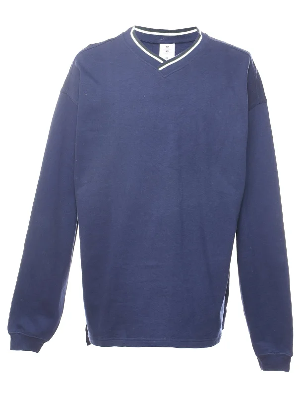 Navy Plain Sweatshirt - XL Hoodie with Hem Fringe Bohemian Relaxed