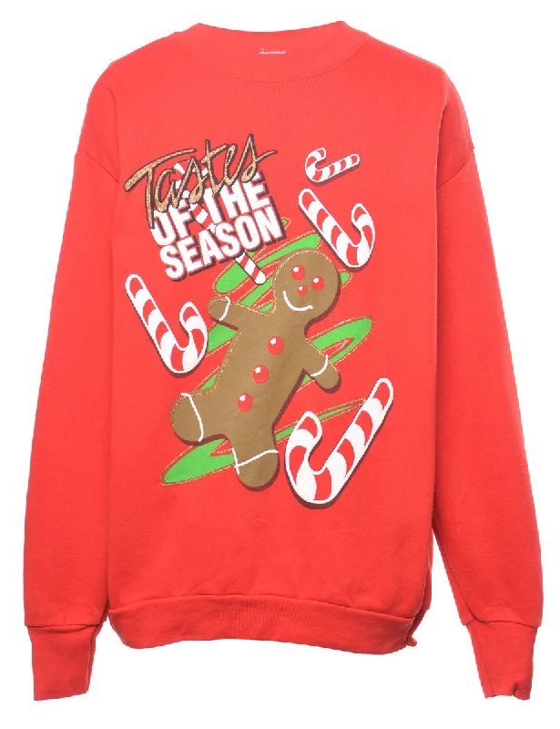 Festive Season Christmas Sweatshirt - L Hoodie with Exposed Zipper Edgy Industrial