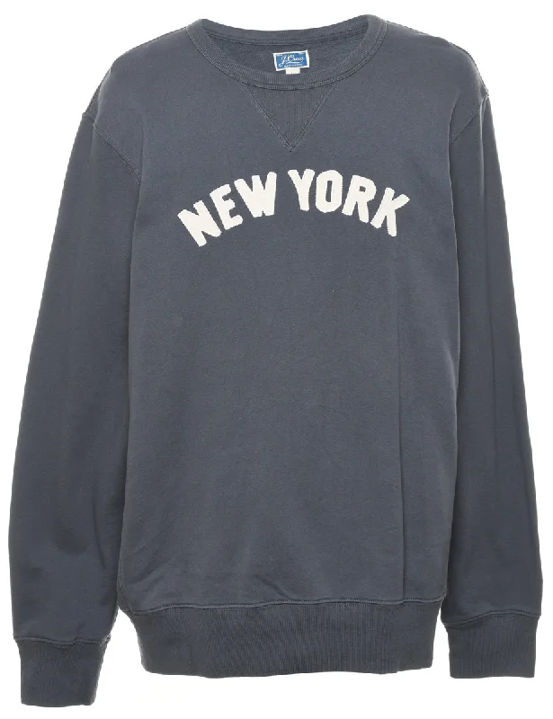 Grey New York Printed Sweatshirt - L Hoodie with Rhinestones Sparkly Elegant